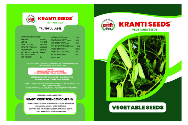 Kranti Seeds Kolapuri Cucumber | High Yield | 5g Pack | Farm & Garden Use